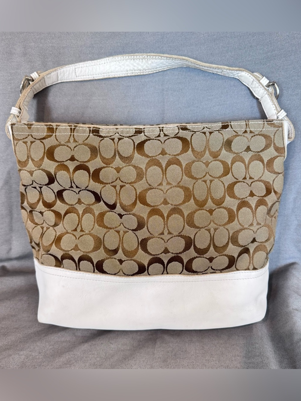 Vintage 2000s Coach Brown Signature C Canvas Leather Hobo Shoulder Bag 2156